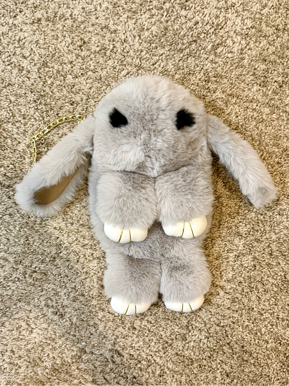 Plush Gray Bunny purse or backpack with gold chain